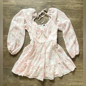 Trixxi Dress Boho Floral Mini Dress Pink Zip Back Long Sleeve Lined Sz XL